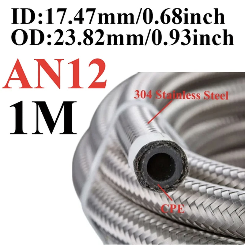 1M-6M AN4 AN6 AN8 AN10 AN12 Universal Car Fuel Hose Oil Gas Cooler Hose Line Pipe Tube Stainless Steel Braided inside CPE Rubber