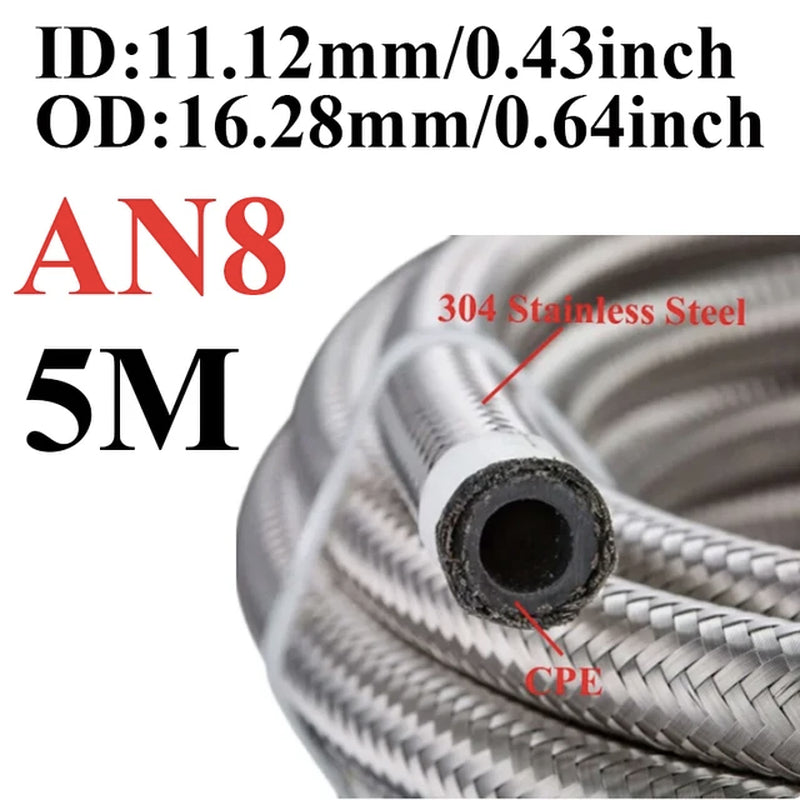 1M-6M AN4 AN6 AN8 AN10 AN12 Universal Car Fuel Hose Oil Gas Cooler Hose Line Pipe Tube Stainless Steel Braided inside CPE Rubber