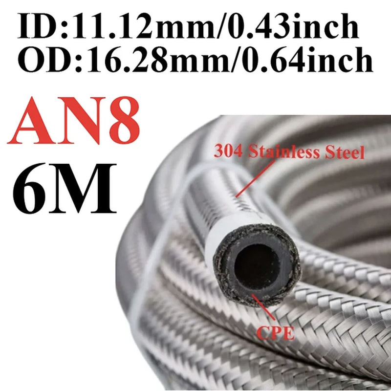 1M-6M AN4 AN6 AN8 AN10 AN12 Universal Car Fuel Hose Oil Gas Cooler Hose Line Pipe Tube Stainless Steel Braided inside CPE Rubber