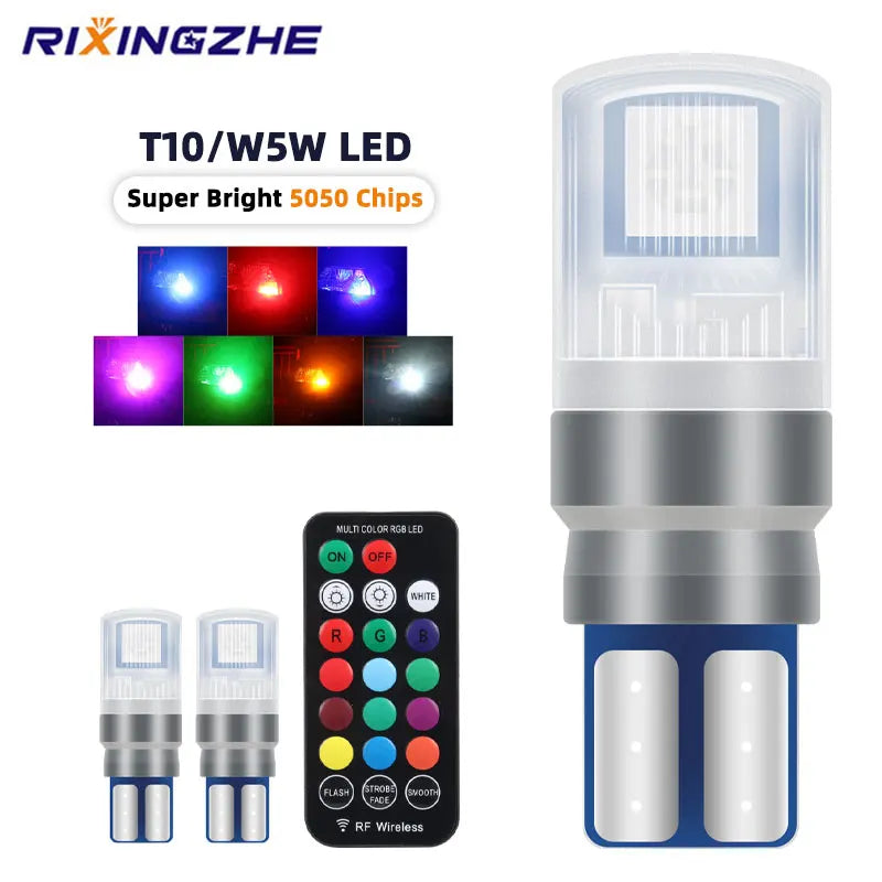 T10 RGB Led 194 168 W5W 5050 SMD with Remote Controller Canbus Car Dome Reading Light Automobiles Wedge Lamp Clearance Lights