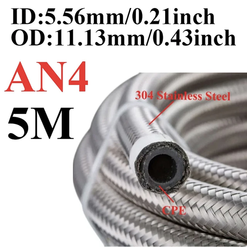 1M-6M AN4 AN6 AN8 AN10 AN12 Universal Car Fuel Hose Oil Gas Cooler Hose Line Pipe Tube Stainless Steel Braided inside CPE Rubber