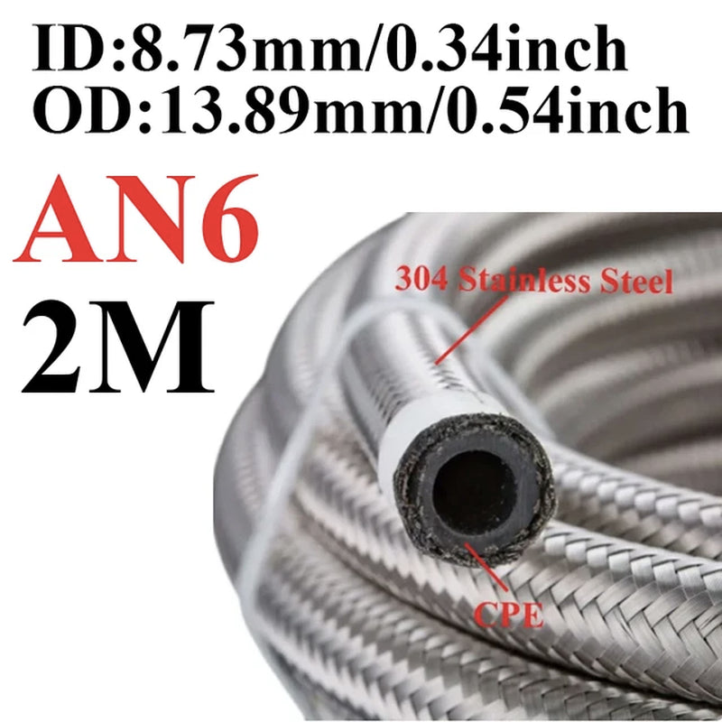 1M-6M AN4 AN6 AN8 AN10 AN12 Universal Car Fuel Hose Oil Gas Cooler Hose Line Pipe Tube Stainless Steel Braided inside CPE Rubber