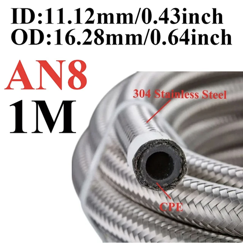 1M-6M AN4 AN6 AN8 AN10 AN12 Universal Car Fuel Hose Oil Gas Cooler Hose Line Pipe Tube Stainless Steel Braided inside CPE Rubber