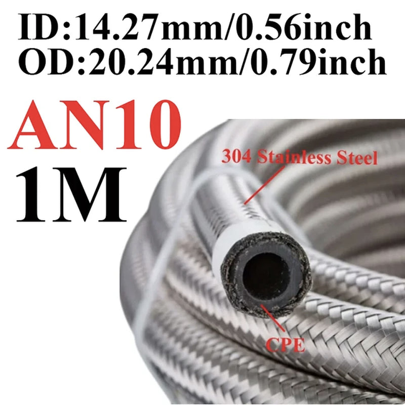 1M-6M AN4 AN6 AN8 AN10 AN12 Universal Car Fuel Hose Oil Gas Cooler Hose Line Pipe Tube Stainless Steel Braided inside CPE Rubber
