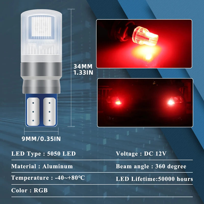 T10 RGB Led 194 168 W5W 5050 SMD with Remote Controller Canbus Car Dome Reading Light Automobiles Wedge Lamp Clearance Lights