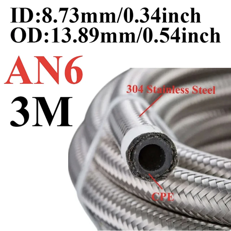 1M-6M AN4 AN6 AN8 AN10 AN12 Universal Car Fuel Hose Oil Gas Cooler Hose Line Pipe Tube Stainless Steel Braided inside CPE Rubber