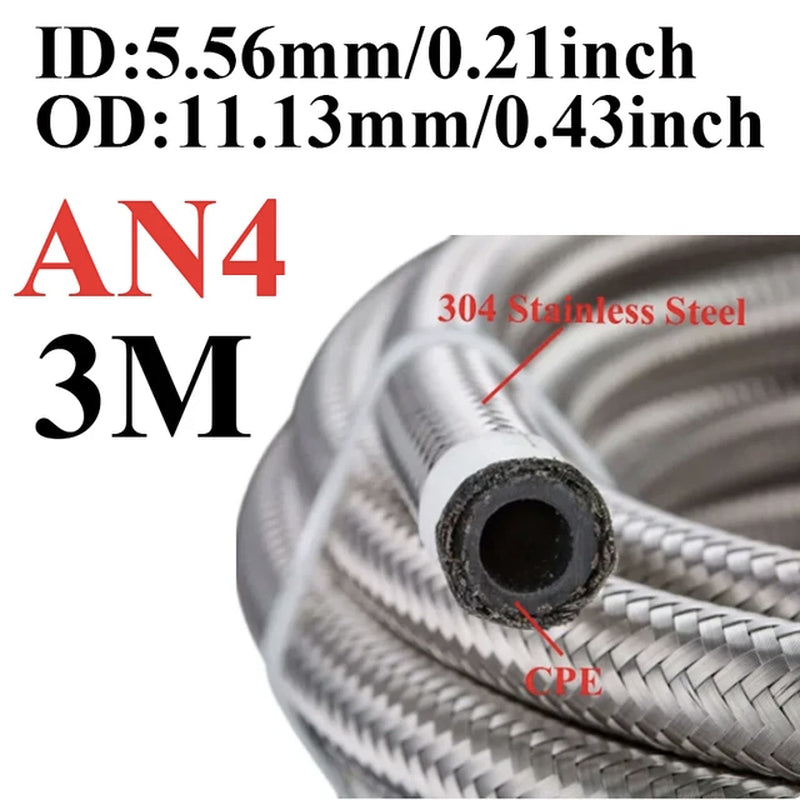 1M-6M AN4 AN6 AN8 AN10 AN12 Universal Car Fuel Hose Oil Gas Cooler Hose Line Pipe Tube Stainless Steel Braided inside CPE Rubber