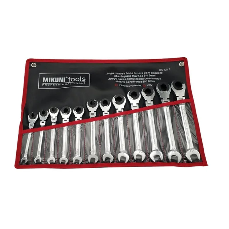 12PCS Gears Ring Wrench Tubing Ratchet Combination Wrenches Set with Open Flex-Head 8-19 MM Oil Spanners Hand Tools