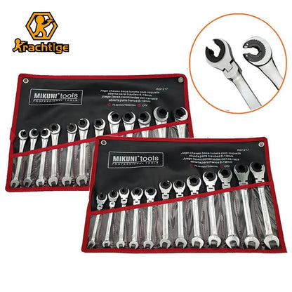 12PCS Gears Ring Wrench Tubing Ratchet Combination Wrenches Set with Open Flex-Head 8-19 MM Oil Spanners Hand Tools