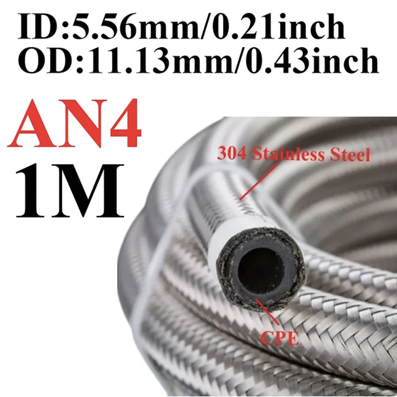 1M-6M AN4 AN6 AN8 AN10 AN12 Universal Car Fuel Hose Oil Gas Cooler Hose Line Pipe Tube Stainless Steel Braided inside CPE Rubber
