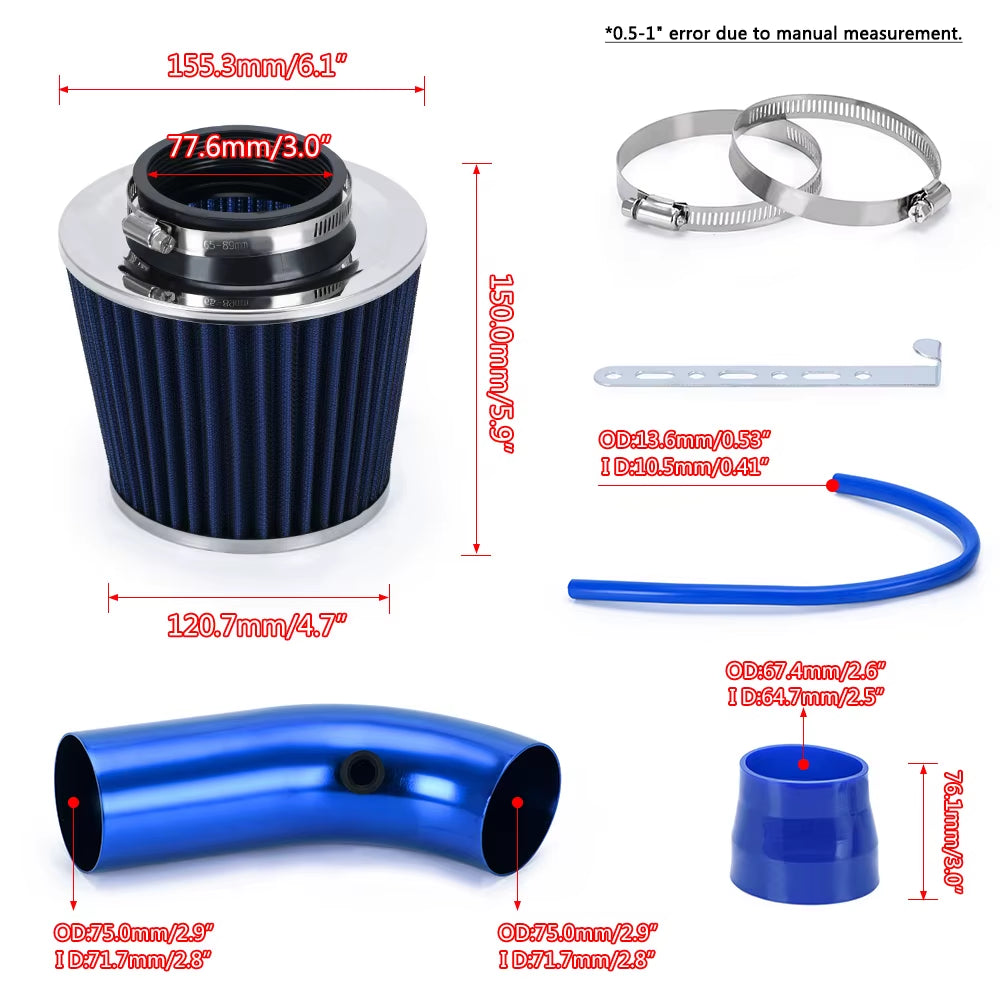 DriveWayz - Universal 3" Air Intake & Filter Kit | Turbo Induction Pipe 76MM