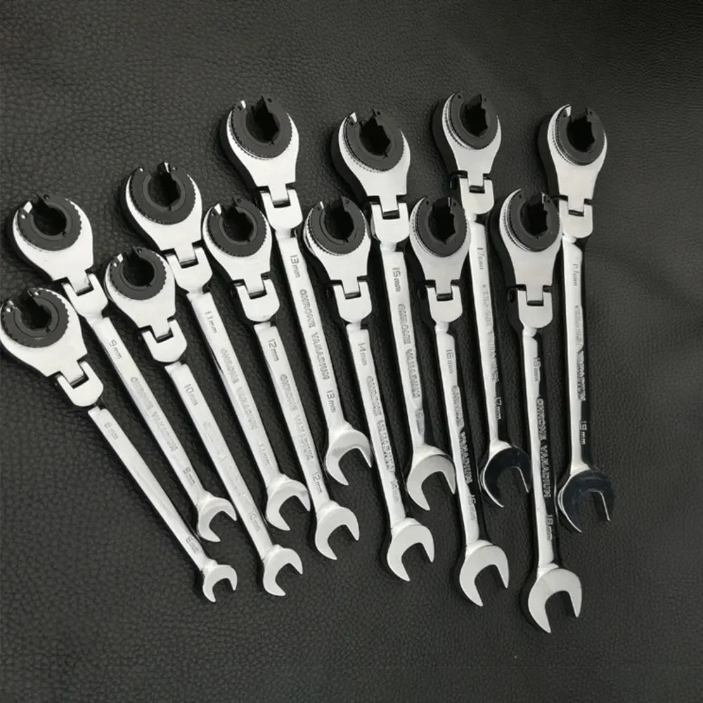 12PCS Gears Ring Wrench Tubing Ratchet Combination Wrenches Set with Open Flex-Head 8-19 MM Oil Spanners Hand Tools