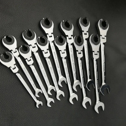 12PCS Gears Ring Wrench Tubing Ratchet Combination Wrenches Set with Open Flex-Head 8-19 MM Oil Spanners Hand Tools
