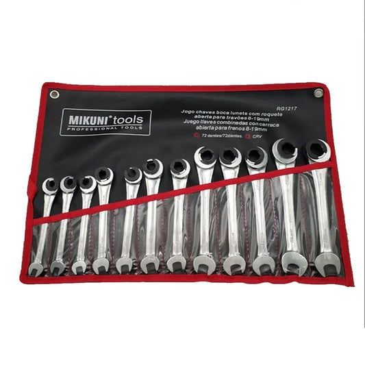 12PCS Gears Ring Wrench Tubing Ratchet Combination Wrenches Set with Open Flex-Head 8-19 MM Oil Spanners Hand Tools