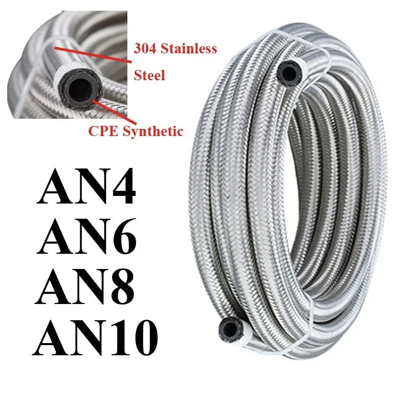 1M-6M AN4 AN6 AN8 AN10 AN12 Universal Car Fuel Hose Oil Gas Cooler Hose Line Pipe Tube Stainless Steel Braided inside CPE Rubber