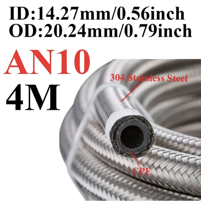 1M-6M AN4 AN6 AN8 AN10 AN12 Universal Car Fuel Hose Oil Gas Cooler Hose Line Pipe Tube Stainless Steel Braided inside CPE Rubber