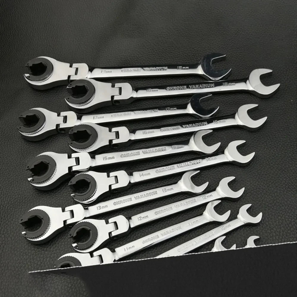 12PCS Gears Ring Wrench Tubing Ratchet Combination Wrenches Set with Open Flex-Head 8-19 MM Oil Spanners Hand Tools