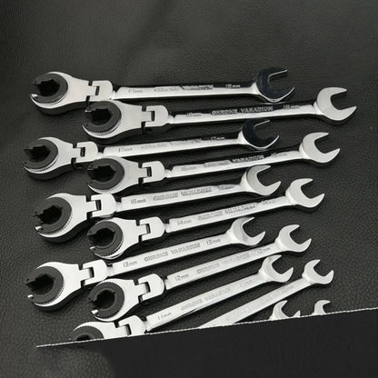 12PCS Gears Ring Wrench Tubing Ratchet Combination Wrenches Set with Open Flex-Head 8-19 MM Oil Spanners Hand Tools