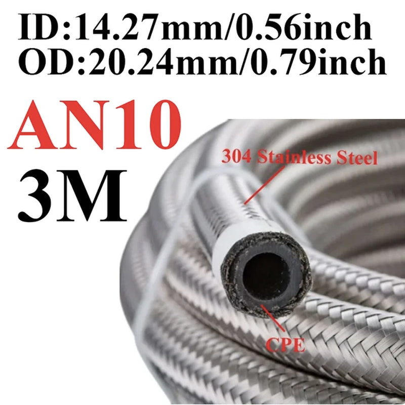 1M-6M AN4 AN6 AN8 AN10 AN12 Universal Car Fuel Hose Oil Gas Cooler Hose Line Pipe Tube Stainless Steel Braided inside CPE Rubber
